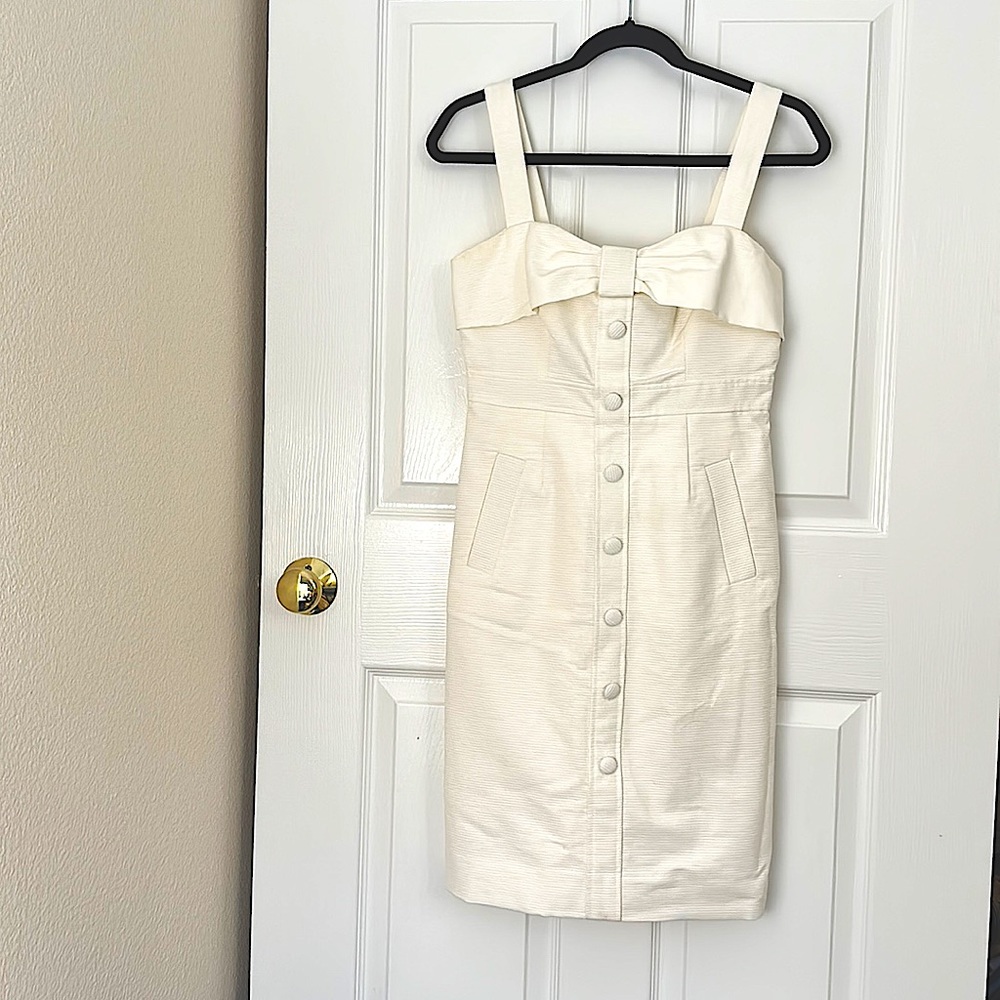 Kate Spade Cream White Bow Button Pocket Texture Dress - look for silver lining